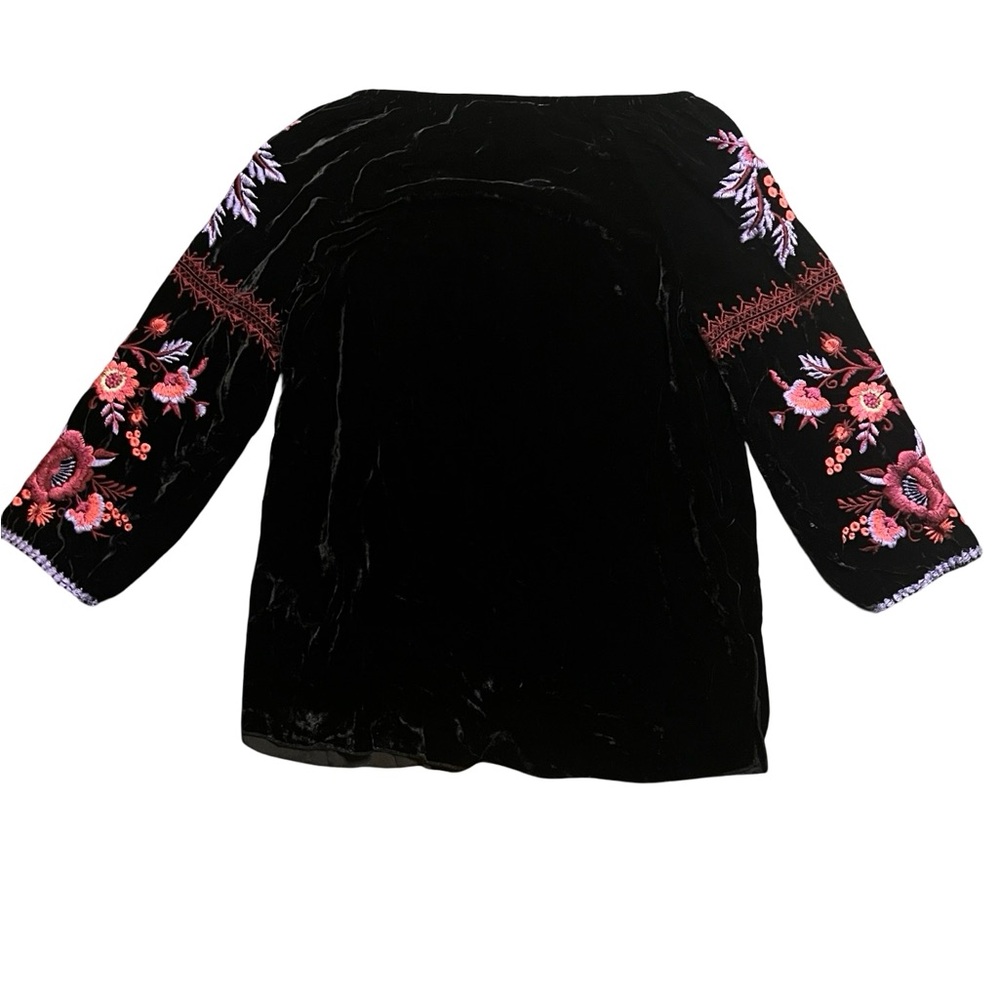 Johnny Was Velvet Embroidered Top XS – Black Floral Boho Blouse - Picture 6 of 8